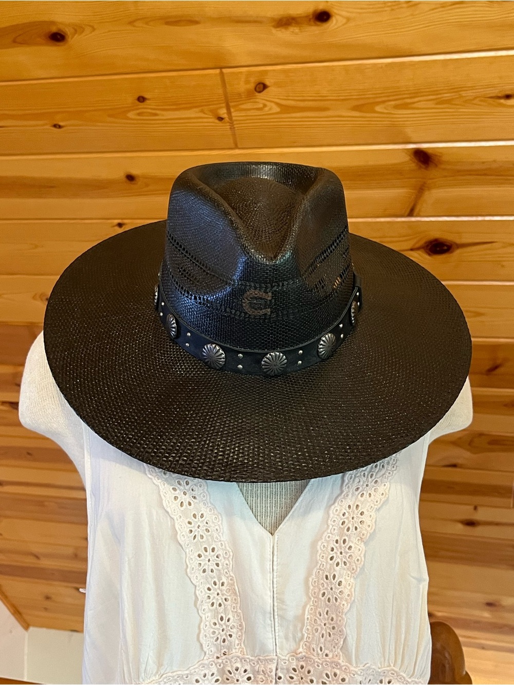 Charlie 1 Horse Sure Shot Black Wide-Brim Straw Western Fedora Hat Size S